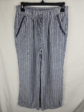 Briggs Women's Blue and White Striped Casual Linen Drawstring Pants Sz S